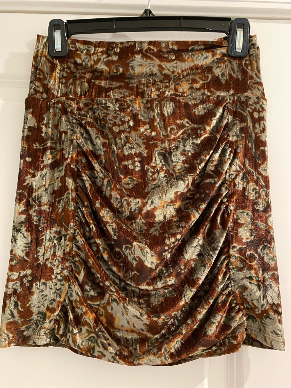 Free People Brown & Cream Velvet Draped Mini Skirt